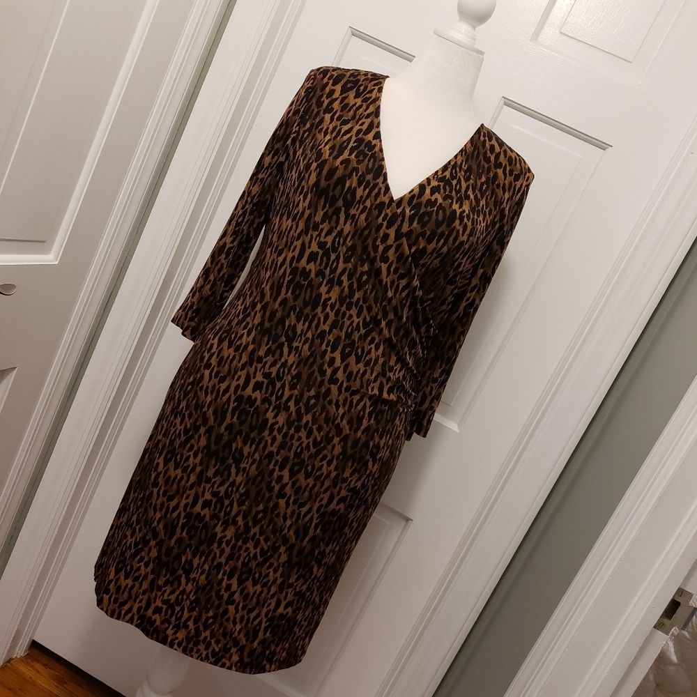 Chico's Travelers Collection Brown Animal Print Dress Size 2=12/14, Stretch